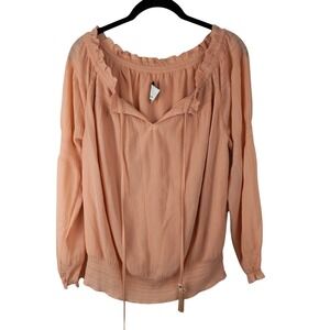 Revolve Greylin Womens‎ L Popover Peasant Semi Sheer Blouse Blush